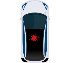 Logo de remplacement du toit panoramique, une voiture vue de dessus avec un impact dans le toit panoramique